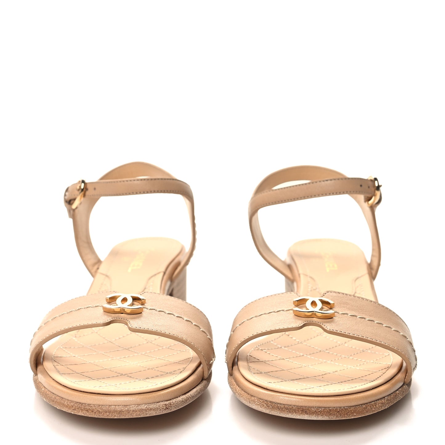 Calfskin CC Ankle Strap Sandals 37.5 Beige