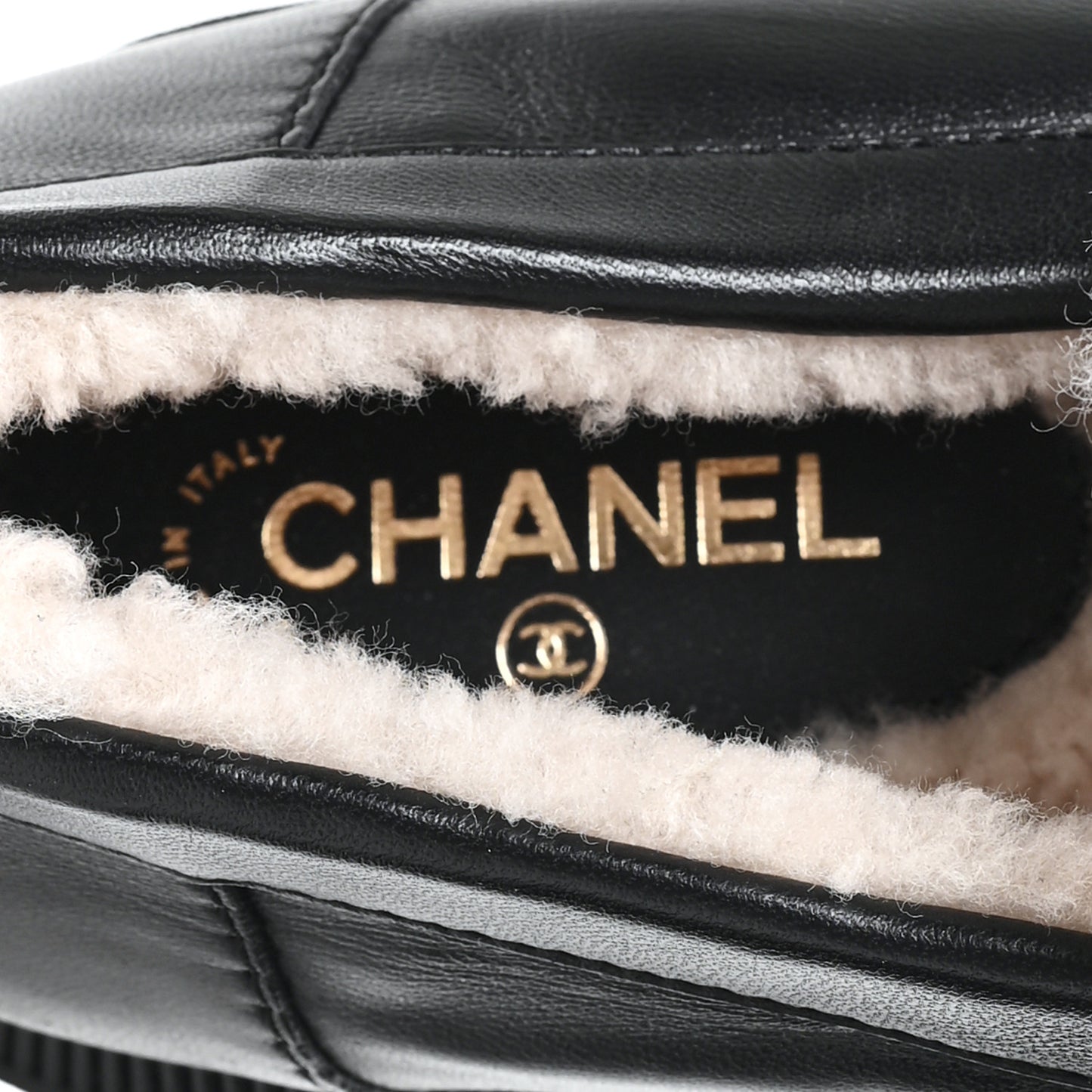 Lambskin Shearling Quilted CC Turnlock Loafers 39 Black