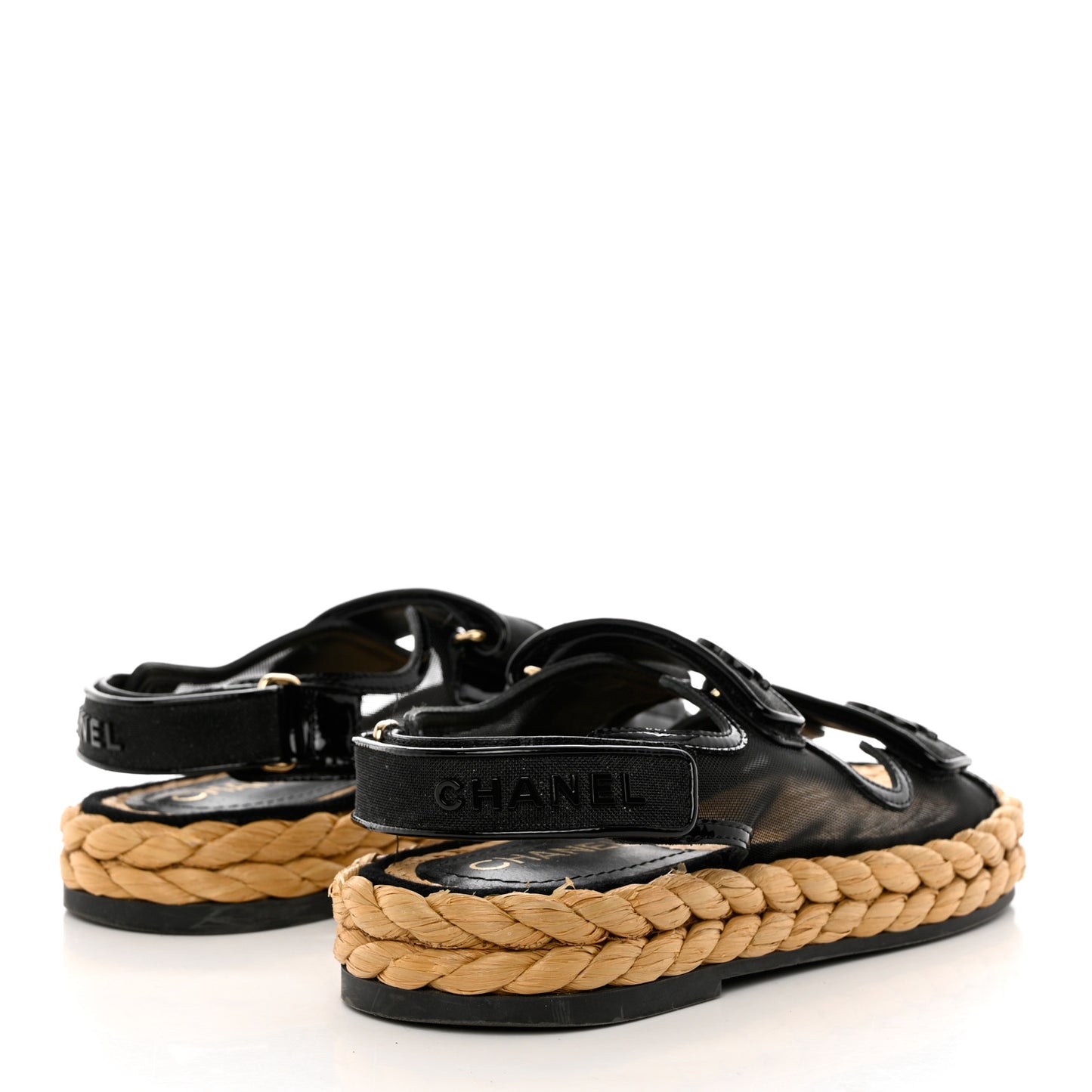 Mesh Patent Calfskin Velcro Dad Sandals 37 Black