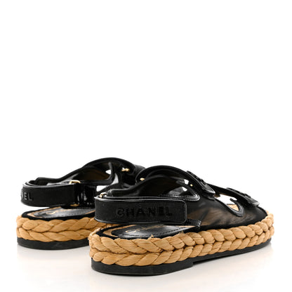 Chanel Mesh Patent Calfskin Velcro Dad Sandals 37 Black 4 of 11