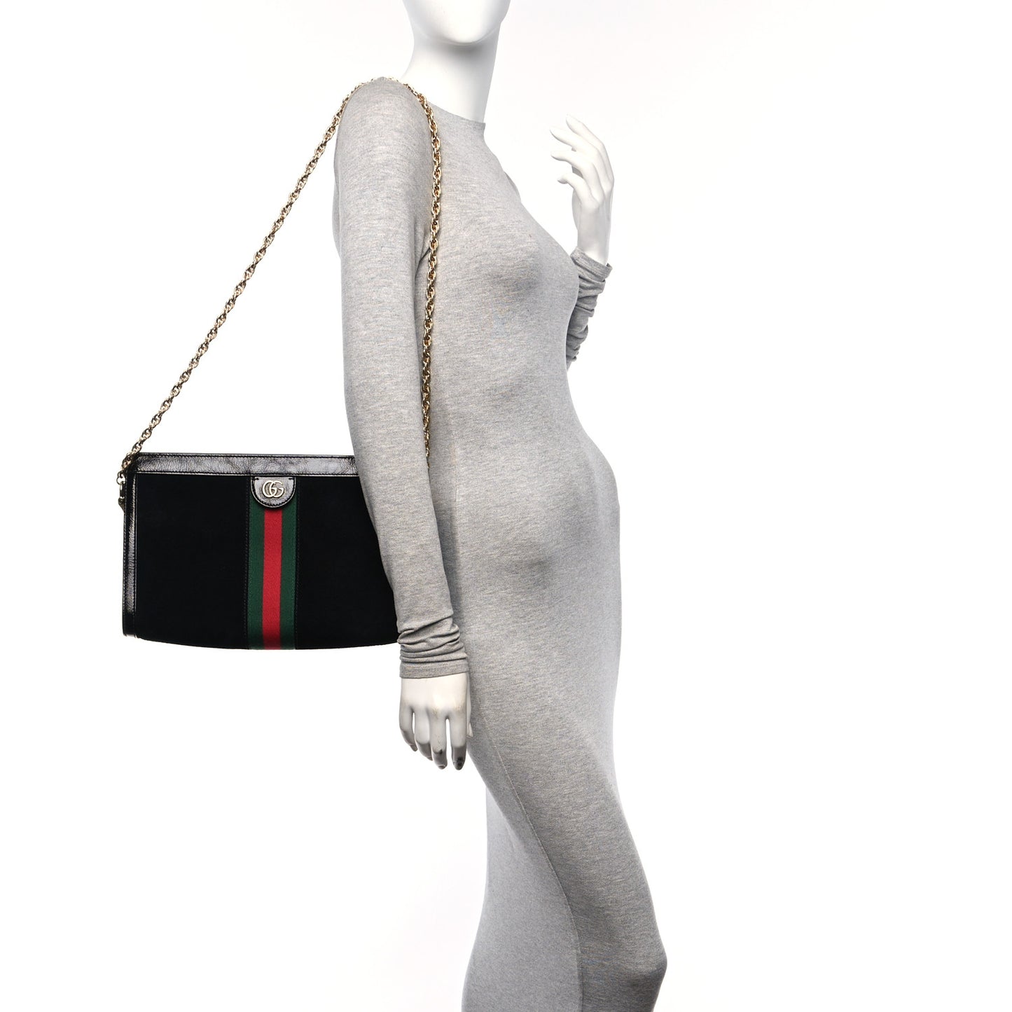 Suede Patent GG Web Medium Ophidia Chain Shoulder Bag Black