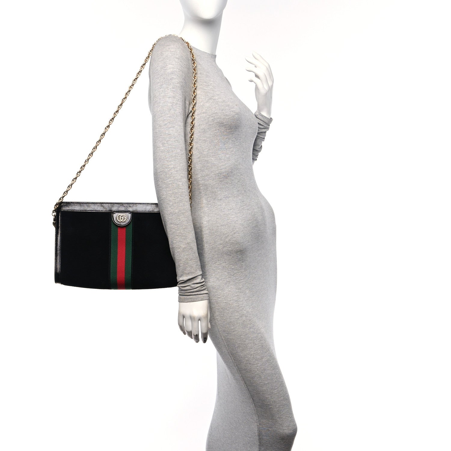Gucci Suede Patent GG Web Medium Ophidia Chain Shoulder Bag Black 2 of 11