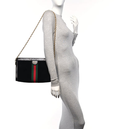 Gucci Suede Patent GG Web Medium Ophidia Chain Shoulder Bag Black 2 of 11