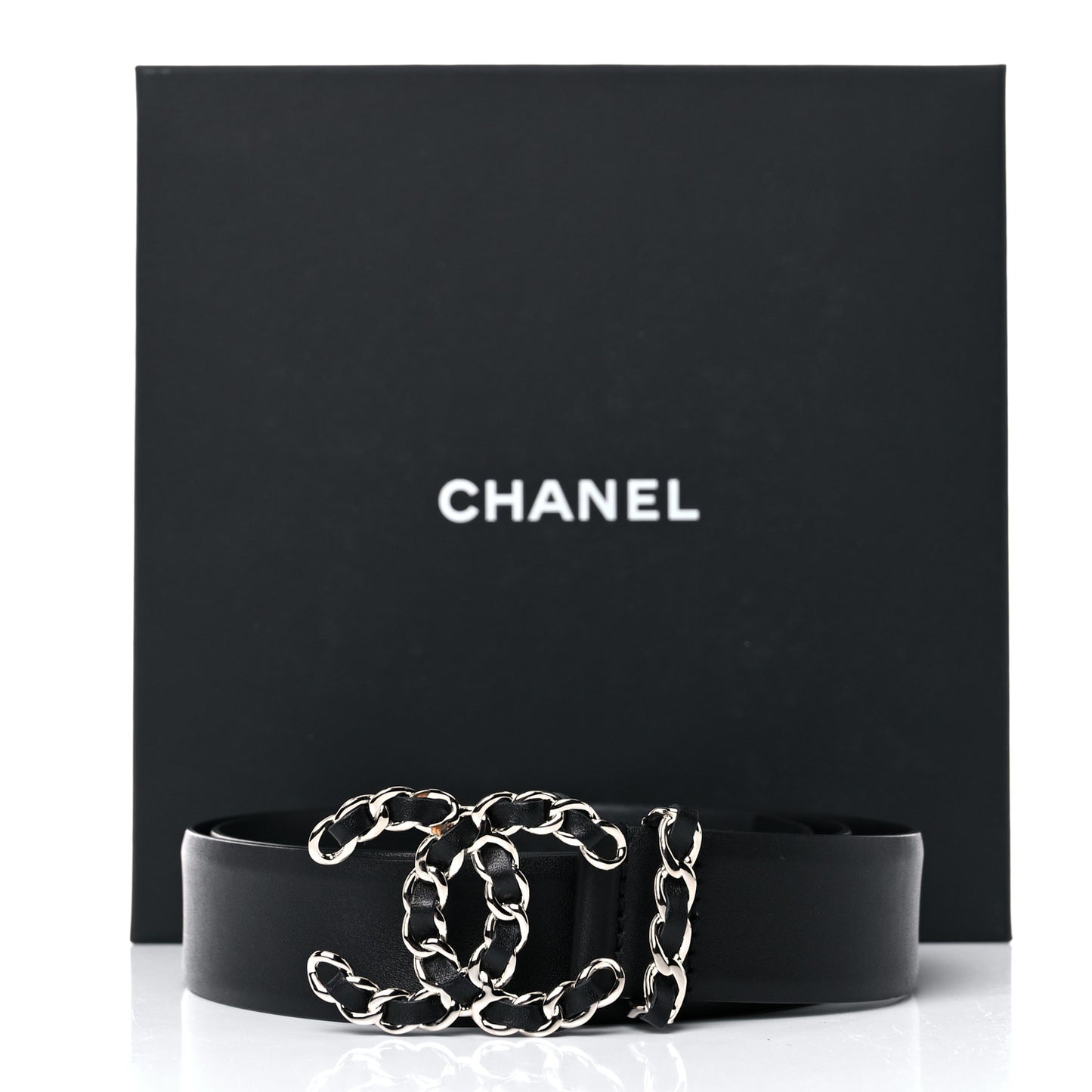 Calfskin CC Chain Belt 85 34 Black