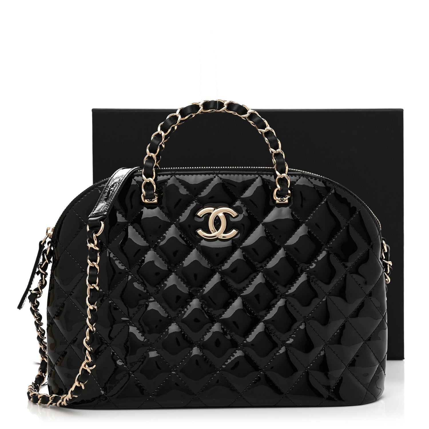 Chanel Patent Quilted Shiny Coco Small Shopping Bag Black 11 of 11