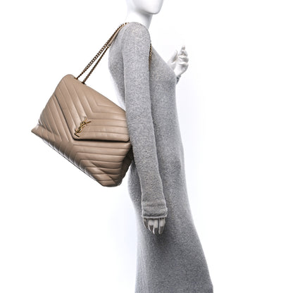 Saint Laurent Calfskin Matelasse Large Loulou Monogram Chain Satchel Dark Beige 2 of 10