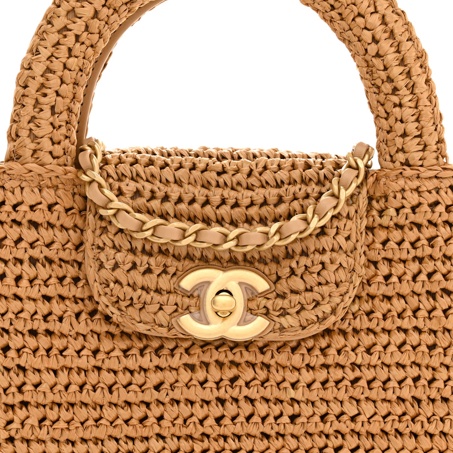 Braided Raffia Nano Kelly Flap Bag Dark Beige