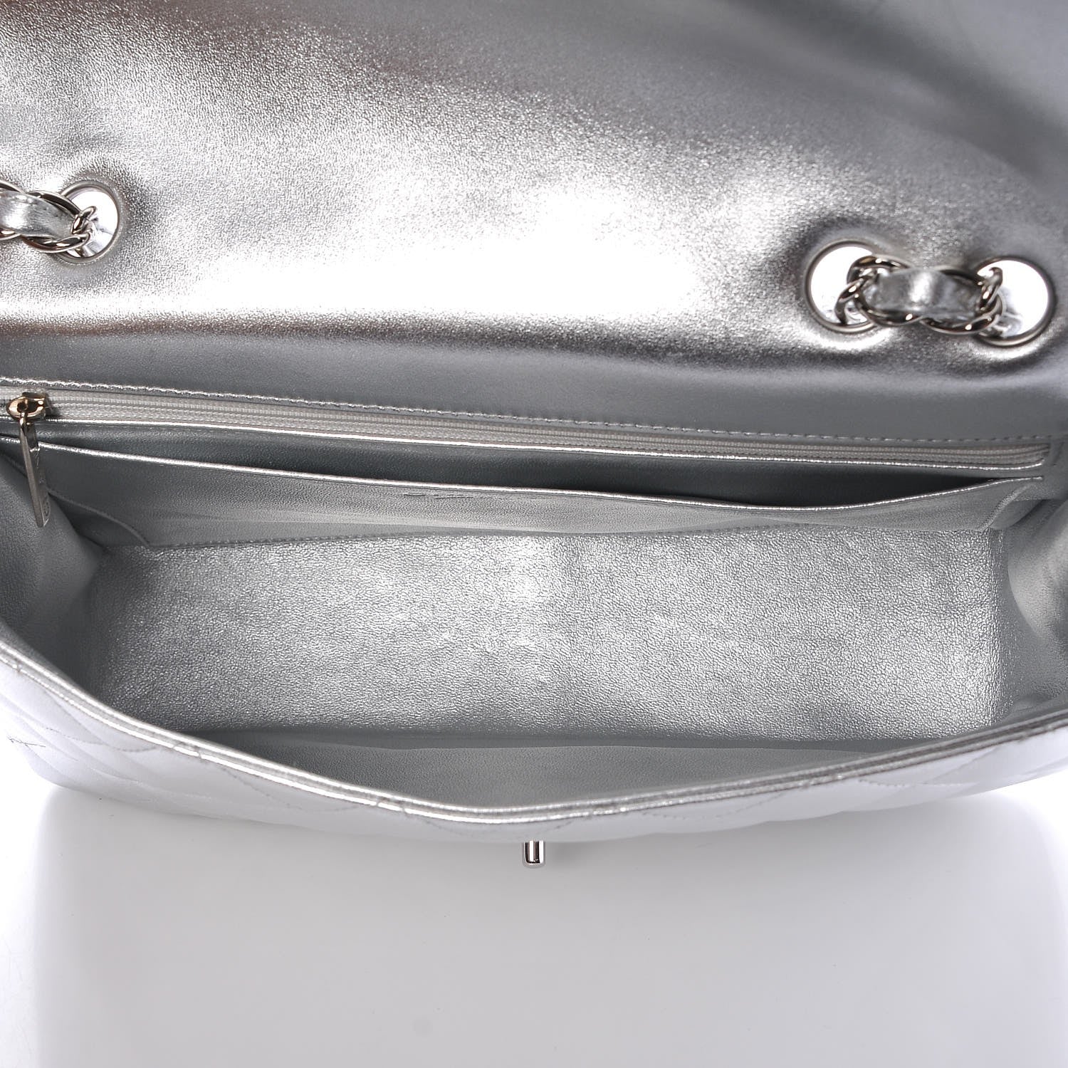 Chanel Metallic Lambskin Quilted Jumbo Single Flap Silver 6 of 9