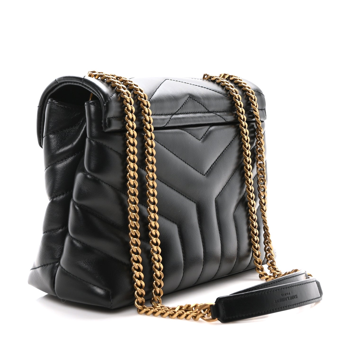 Calfskin Y Quilted Monogram Small Loulou Chain Satchel Black