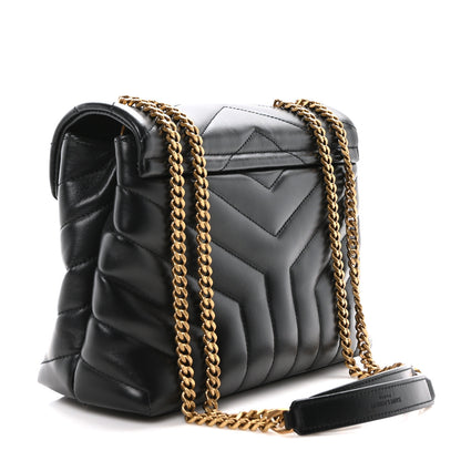 Saint Laurent Calfskin Y Quilted Monogram Small Loulou Chain Satchel Black 3 of 9