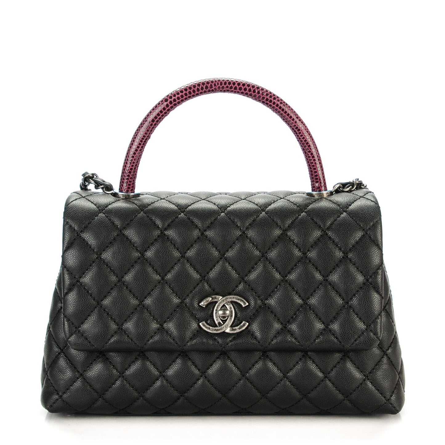 Caviar Lizard Quilted Small Coco Handle Flap Black