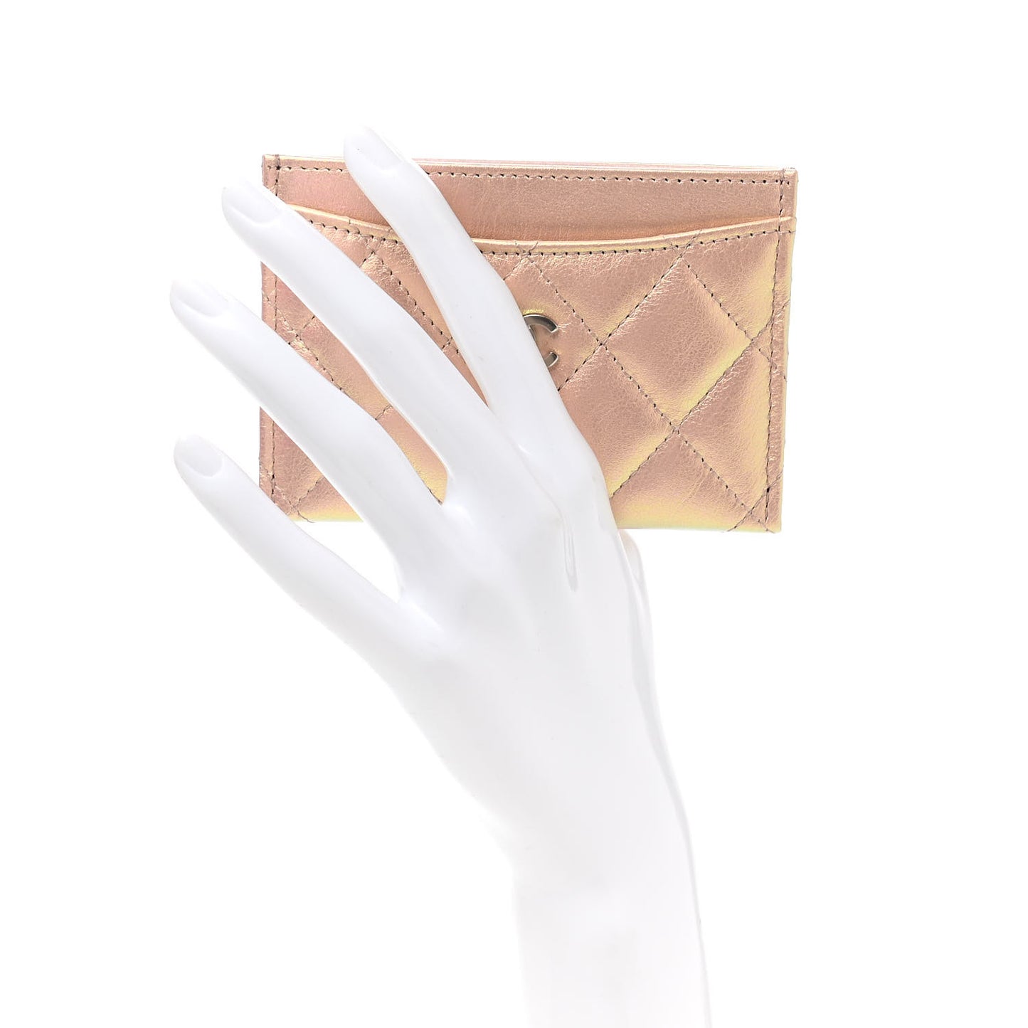 Iridescent Calfskin Quilted Card Holder Pink