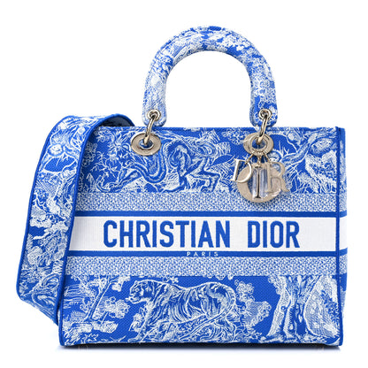 Christian Dior Toile de Jouy Embroidered Large Lady D-Lite Blue 1 of 9