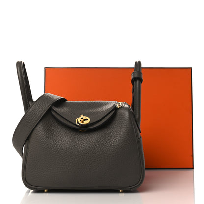 Hermes Taurillon Clemence Mini Lindy 20 Etain 10 of 10