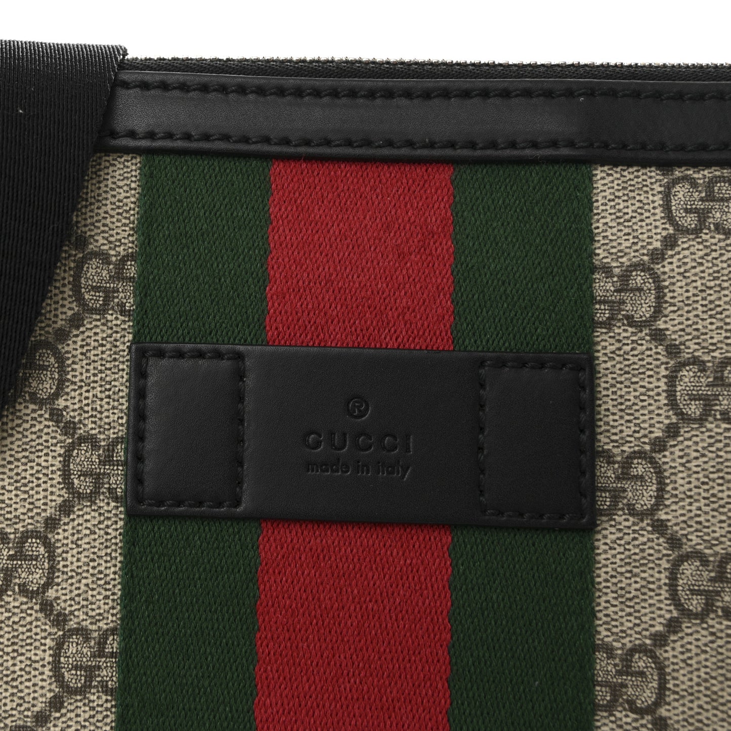 GG Supreme Monogram Calfskin Web Medium Flat Messenger Bag Beige Ebony Black