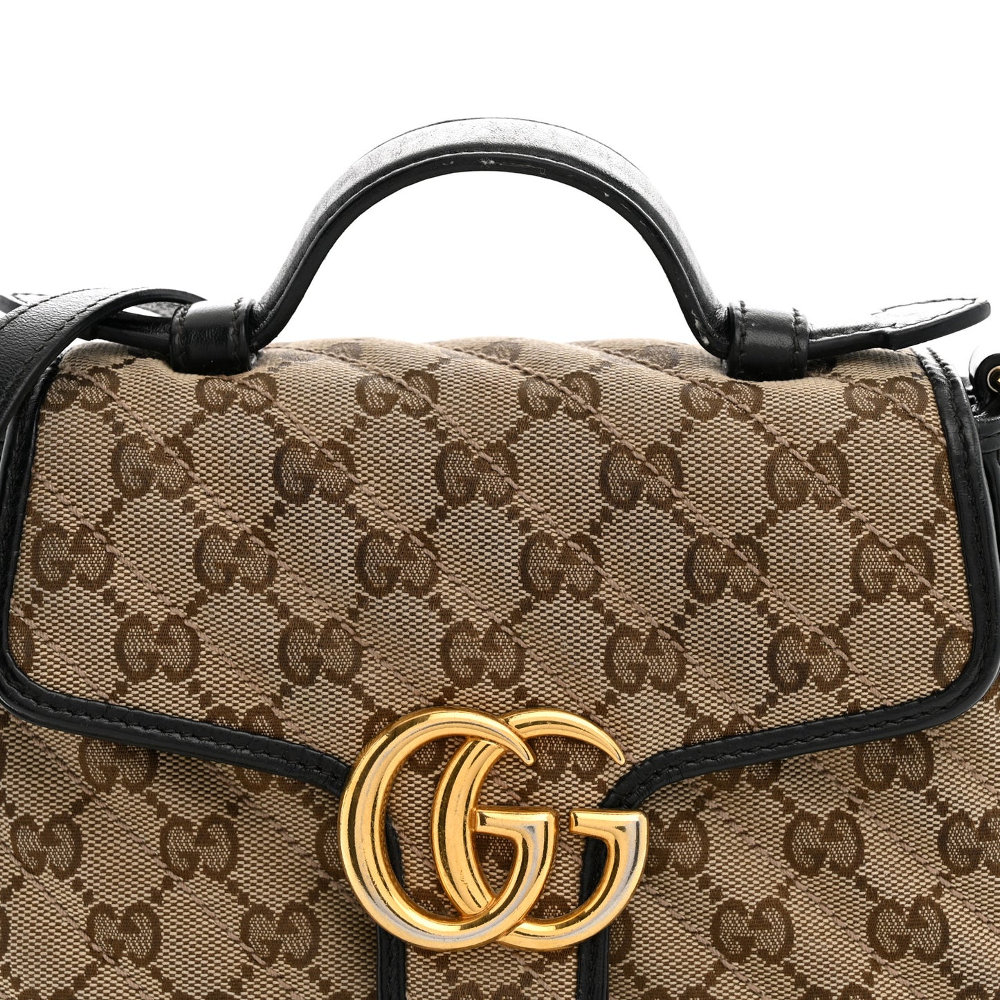 Monogram Azalea Calfskin Matelasse Diagonal Mini GG Marmont Top Handle Shoulder Bag Beige Ebony Black