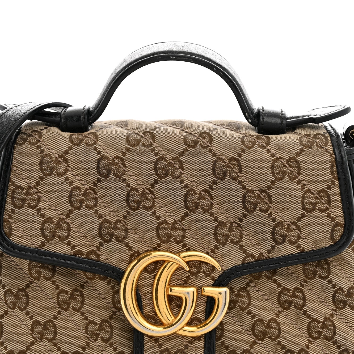 Gucci Monogram Azalea Calfskin Matelasse Diagonal Mini GG Marmont Top Handle Shoulder Bag Beige Ebony Black 8 of 14