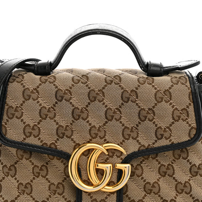 Gucci Monogram Azalea Calfskin Matelasse Diagonal Mini GG Marmont Top Handle Shoulder Bag Beige Ebony Black 8 of 14