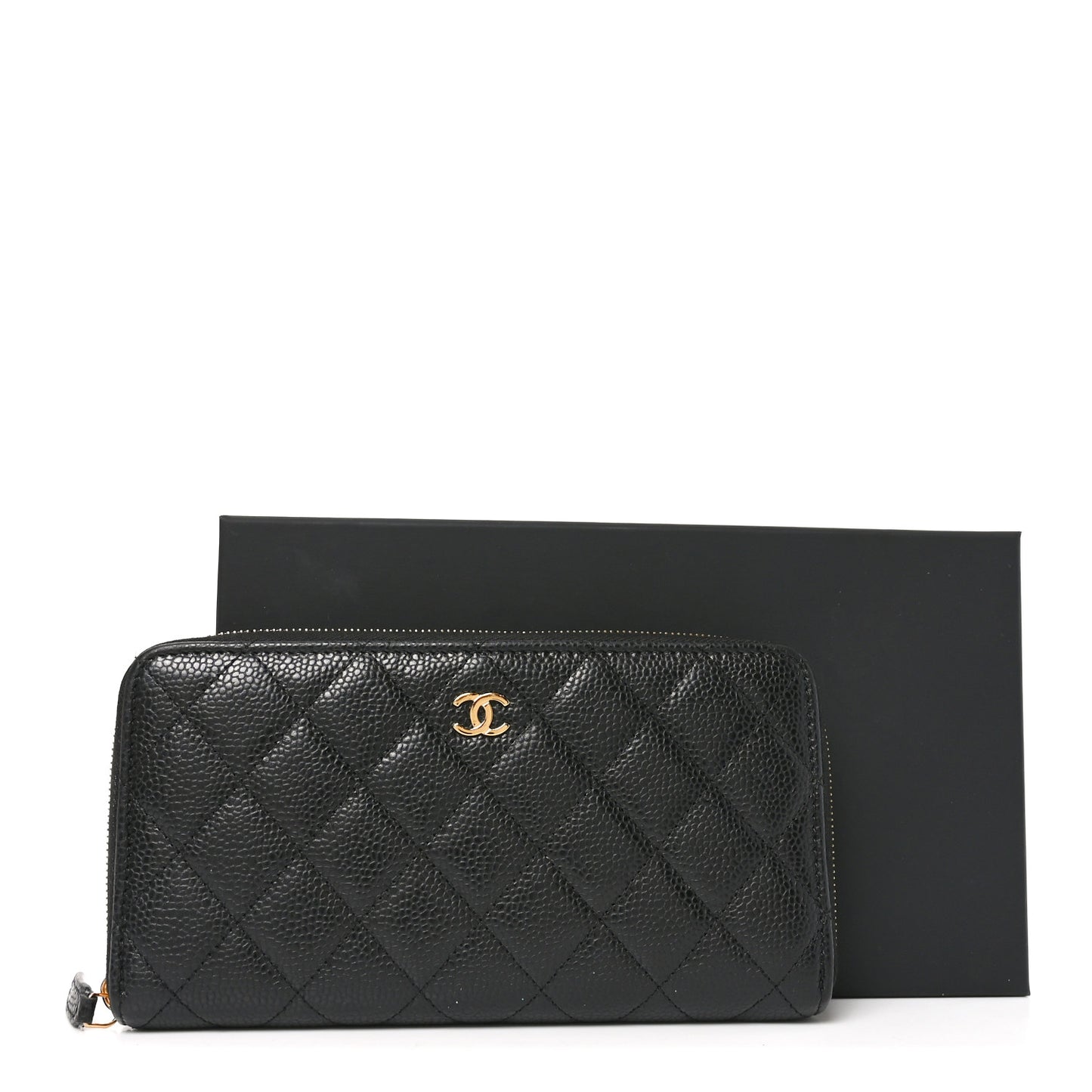 Caviar Quilted Large Gusset Zip Around Wallet Black