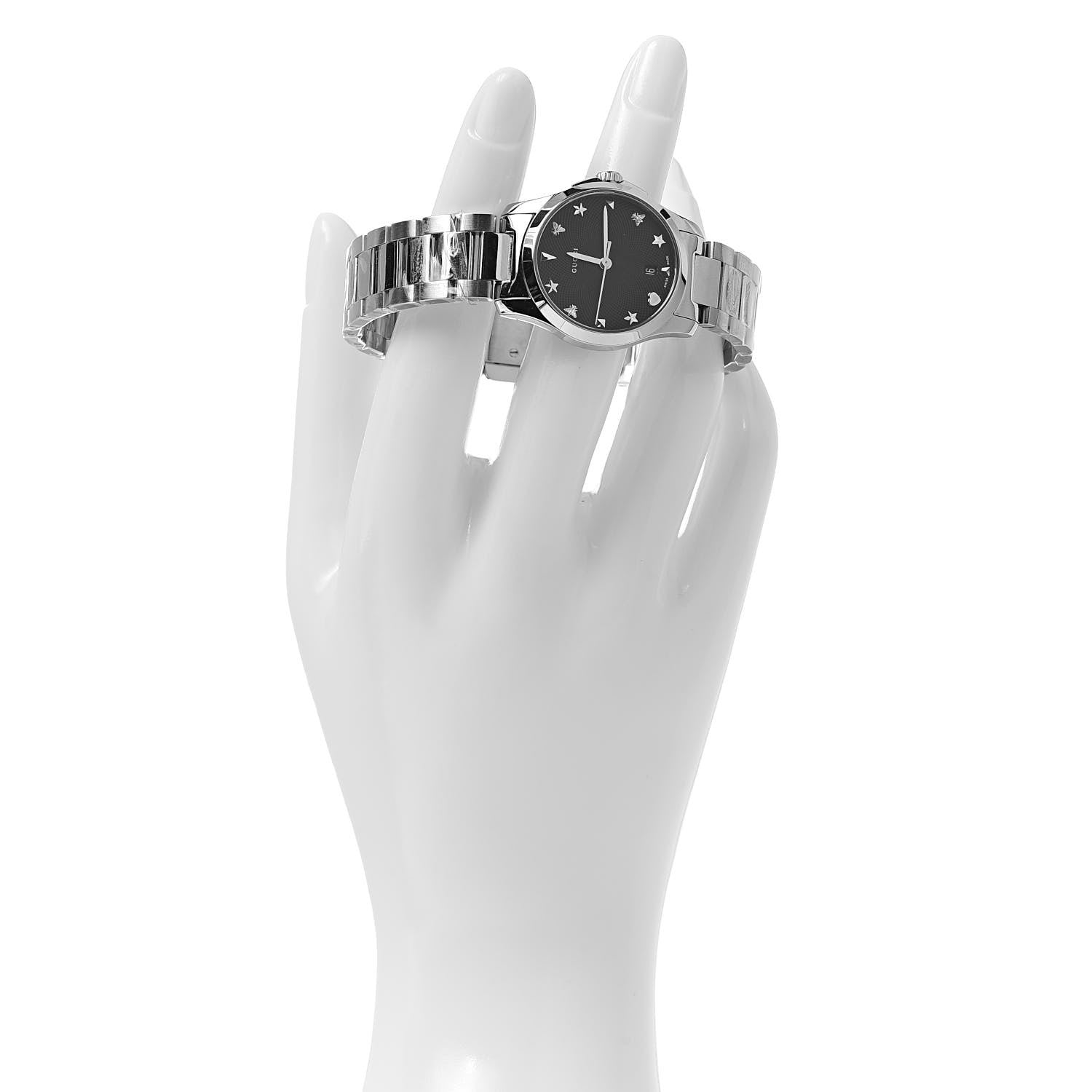Gucci Stainless Steel 27mm G-Timeless Charm Quartz Watch Black 2 of 7
