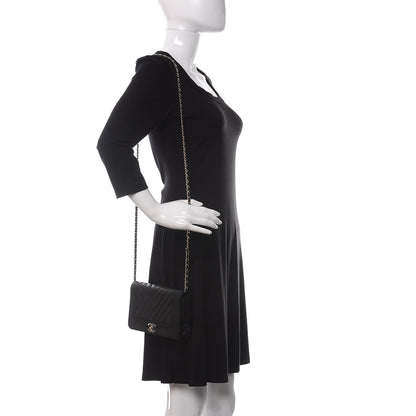Chanel Caviar Sheepskin Chevron Quilted Vintage Mademoiselle Wallet On Chain WOC Black 2 of 17