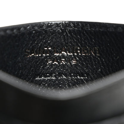 Saint Laurent Calfskin Crocodile Embossed Monogram Credit Card Case Black 6 of 8