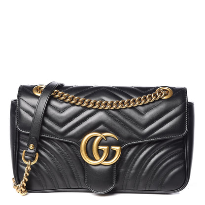 Gucci Calfskin Matelasse Small GG Marmont Shoulder Bag Black 1 of 9