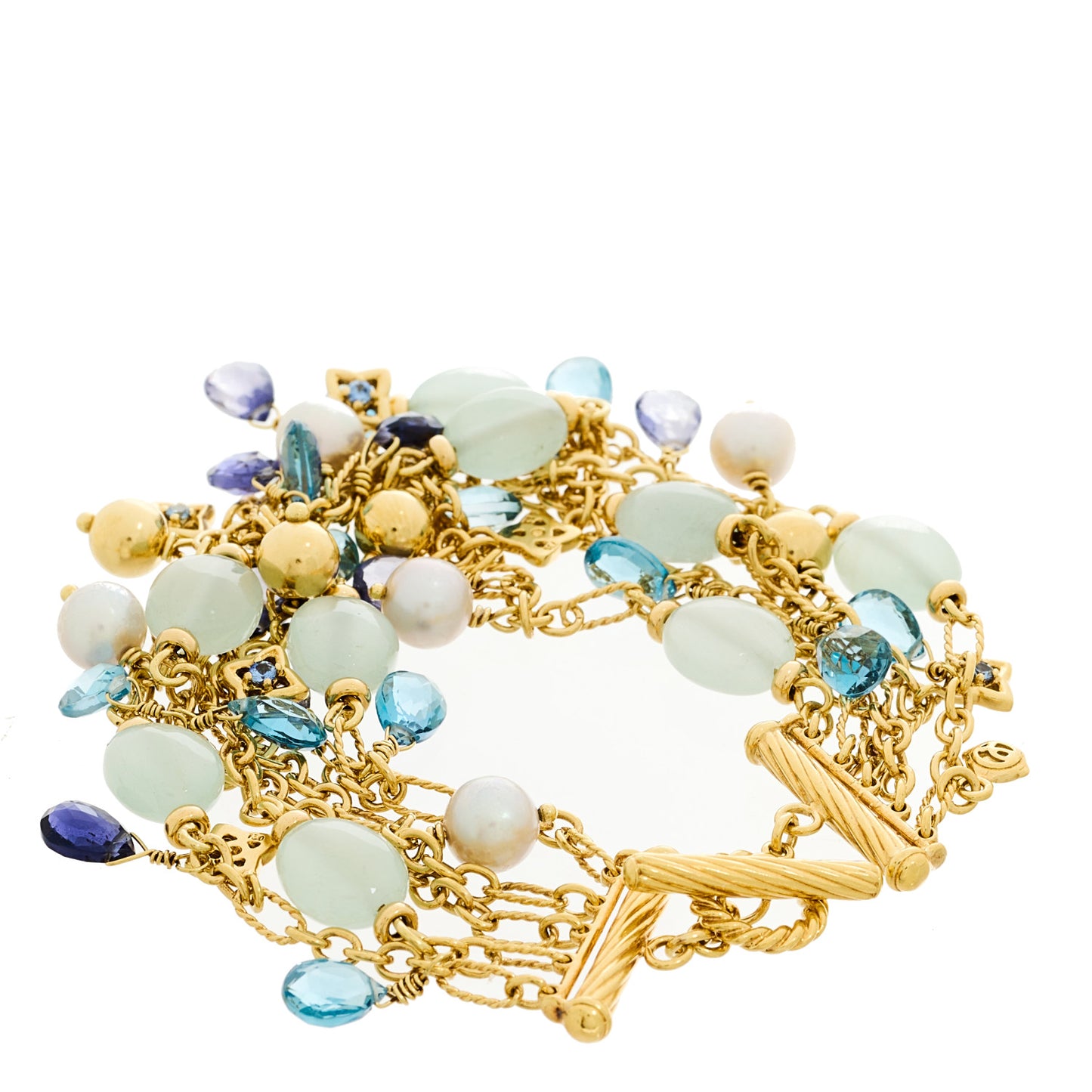18K Yellow Gold Multi Gemstone 5 Strand Bracelet