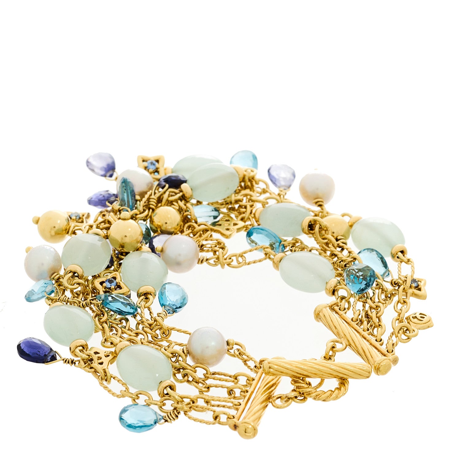 David Yurman 18K Yellow Gold Multi Gemstone 5 Strand Bracelet 2 of 3