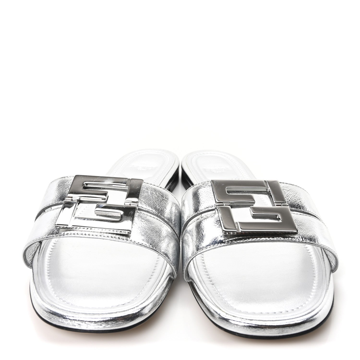 Fendi Nappa Laminata FFold Flat Slide Sandals 40.5 Argento 3 of 9