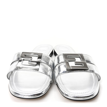 Fendi Nappa Laminata FFold Flat Slide Sandals 40.5 Argento 3 of 9
