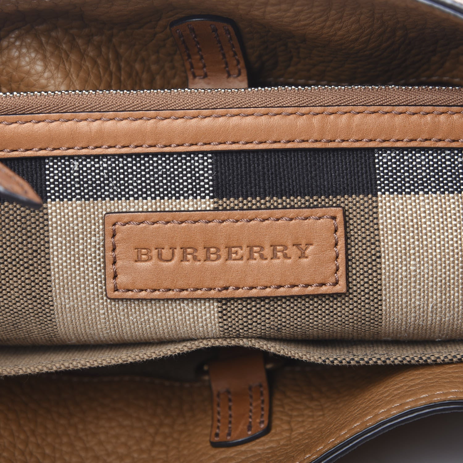 Burberry Grainy Calfskin Canvas Mega Check Medium Ashby Tassel Hobo Saddle Brown 5 of 11
