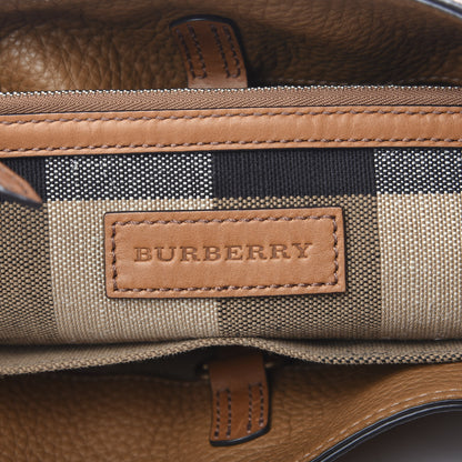 Burberry Grainy Calfskin Canvas Mega Check Medium Ashby Tassel Hobo Saddle Brown 5 of 11