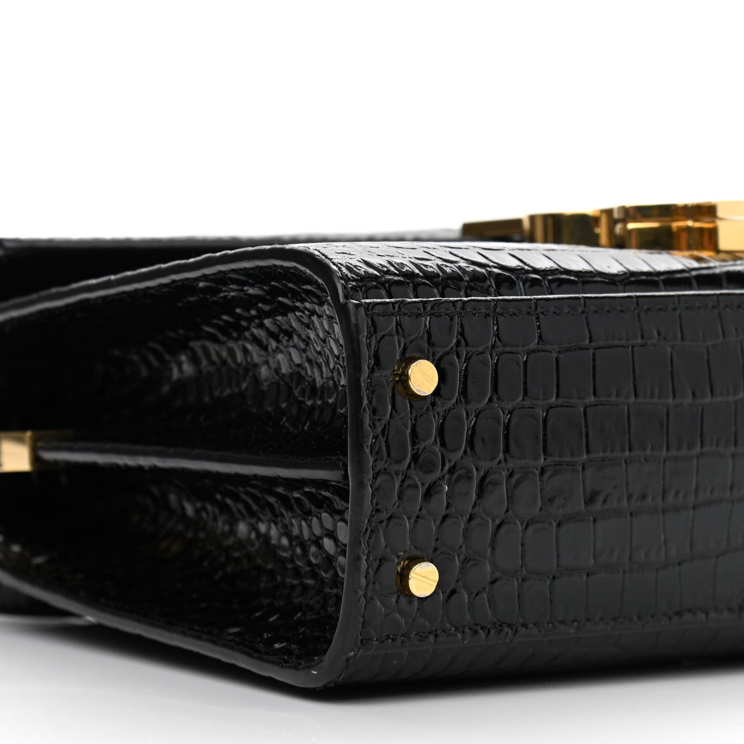 Calfskin Crocodile Embossed Mini Classic Monogram Cassandra Top Handle Black