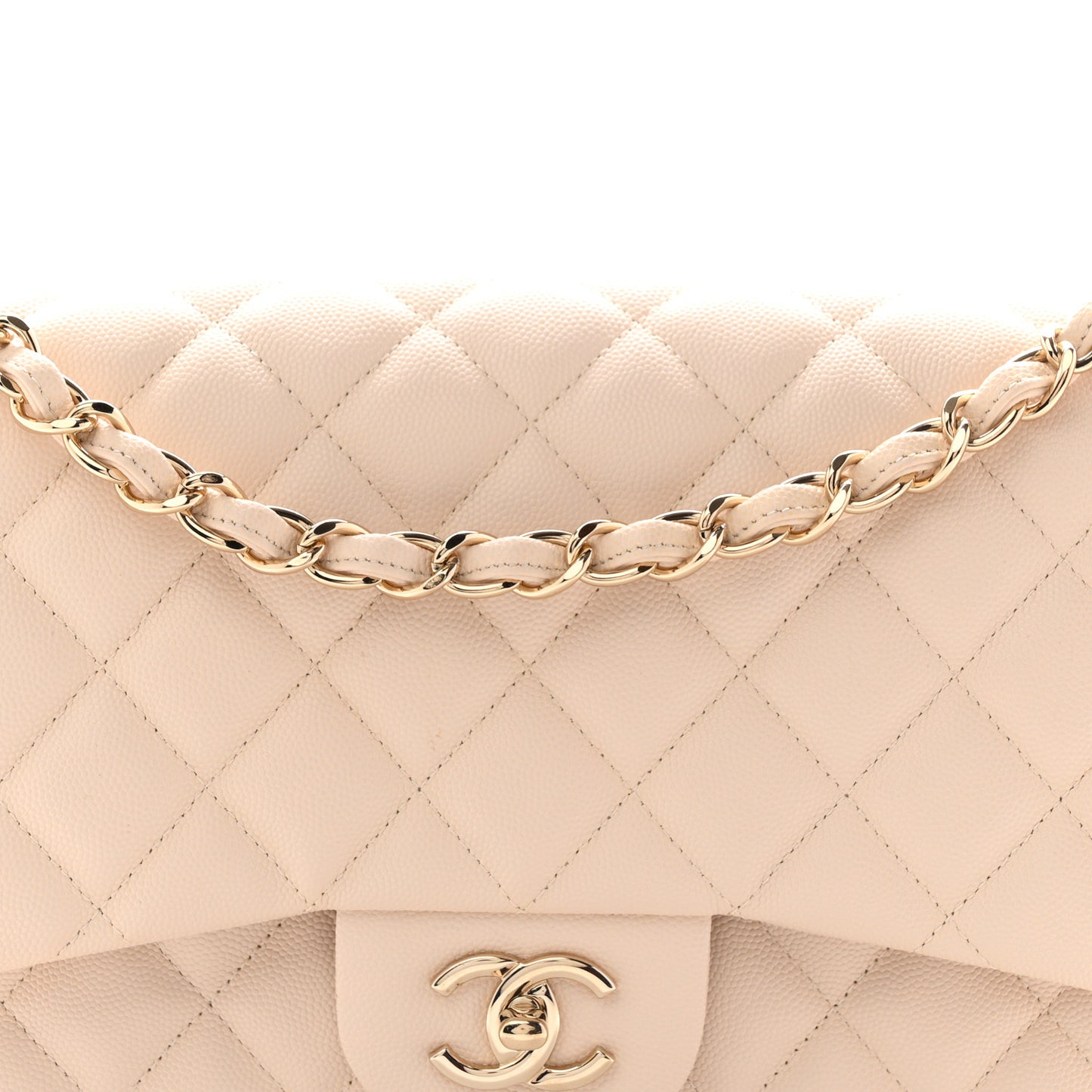 Caviar Quilted Jumbo Double Flap Light Beige