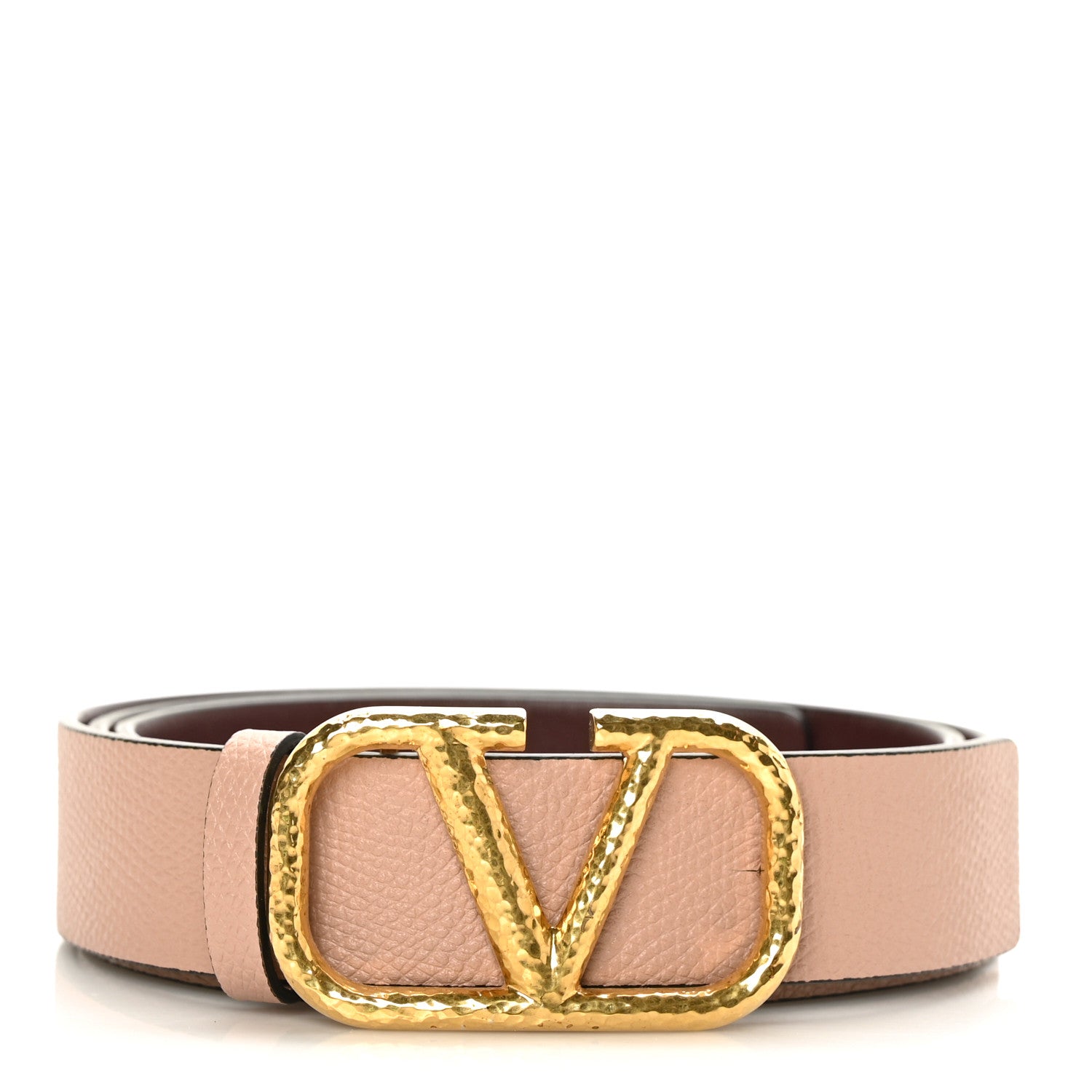 Valentino Garavani Grainy Calfskin Signature VLogo Reversible Belt 85 34 Rubin Rose Cannelle 1 of 4