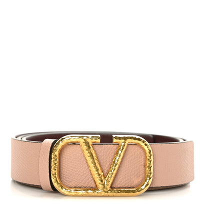 Valentino Garavani Grainy Calfskin Signature VLogo Reversible Belt 85 34 Rubin Rose Cannelle 1 of 4