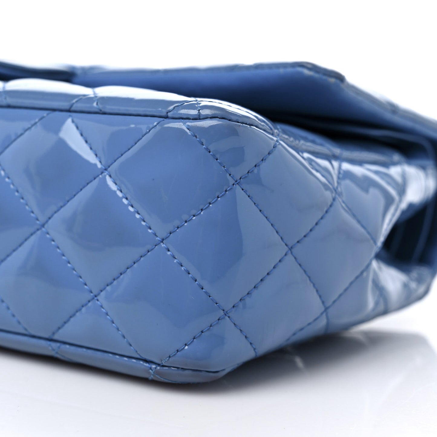 Patent Quilted Medium Double Flap Blue