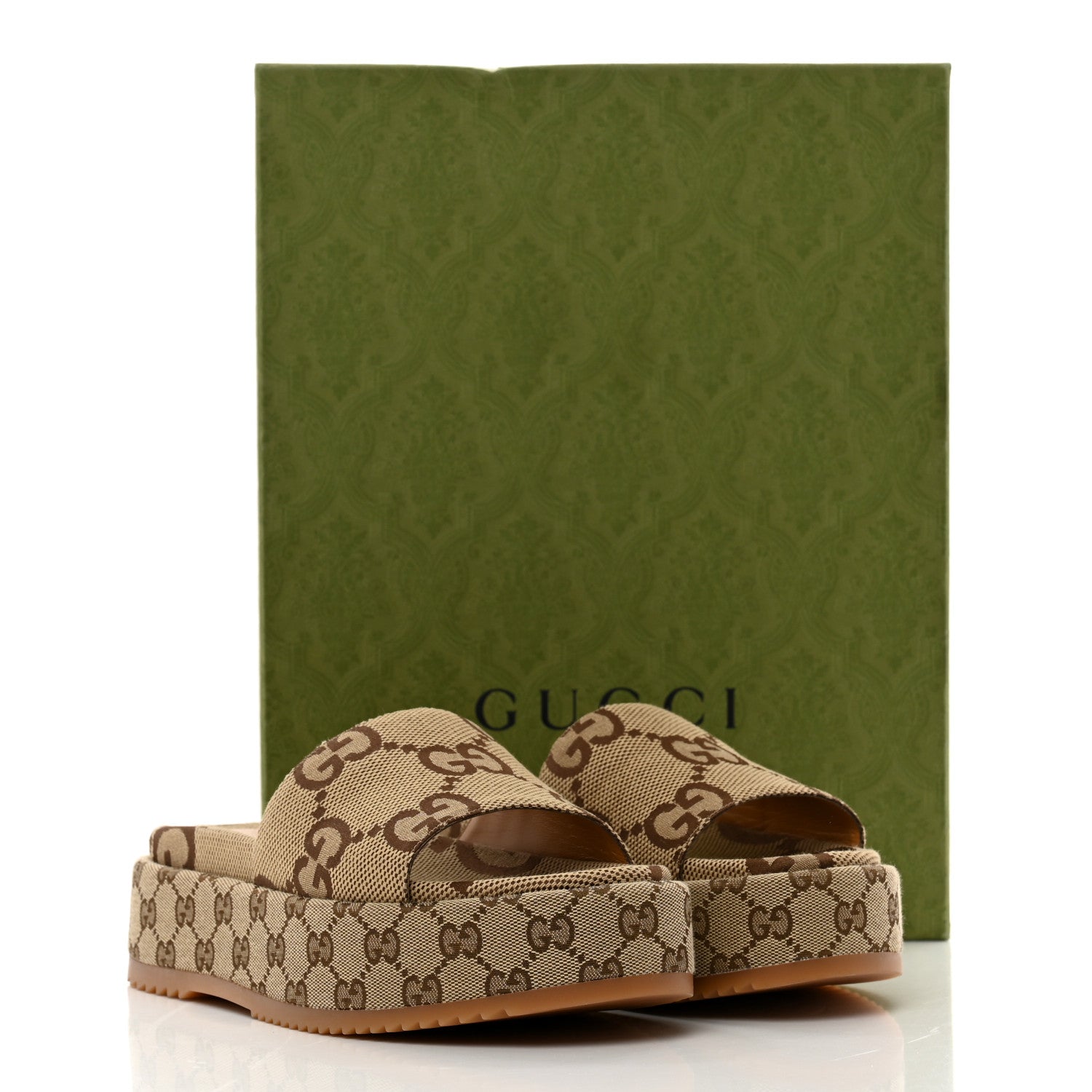 Gucci Monogram Maxi GG Angelina Platform 55mm Slide Sandals 39 Camel Ebony 9 of 9