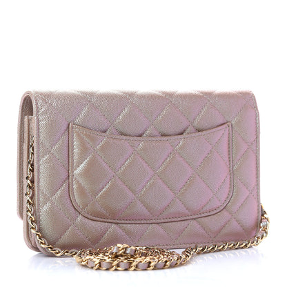 Chanel Iridescent Caviar Quilted Wallet On Chain WOC Beige 3 of 10