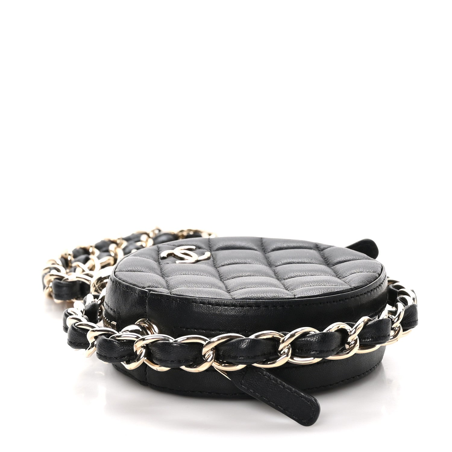 Chanel Lambskin Quilted Chain Round Mini Clutch Black 4 of 10