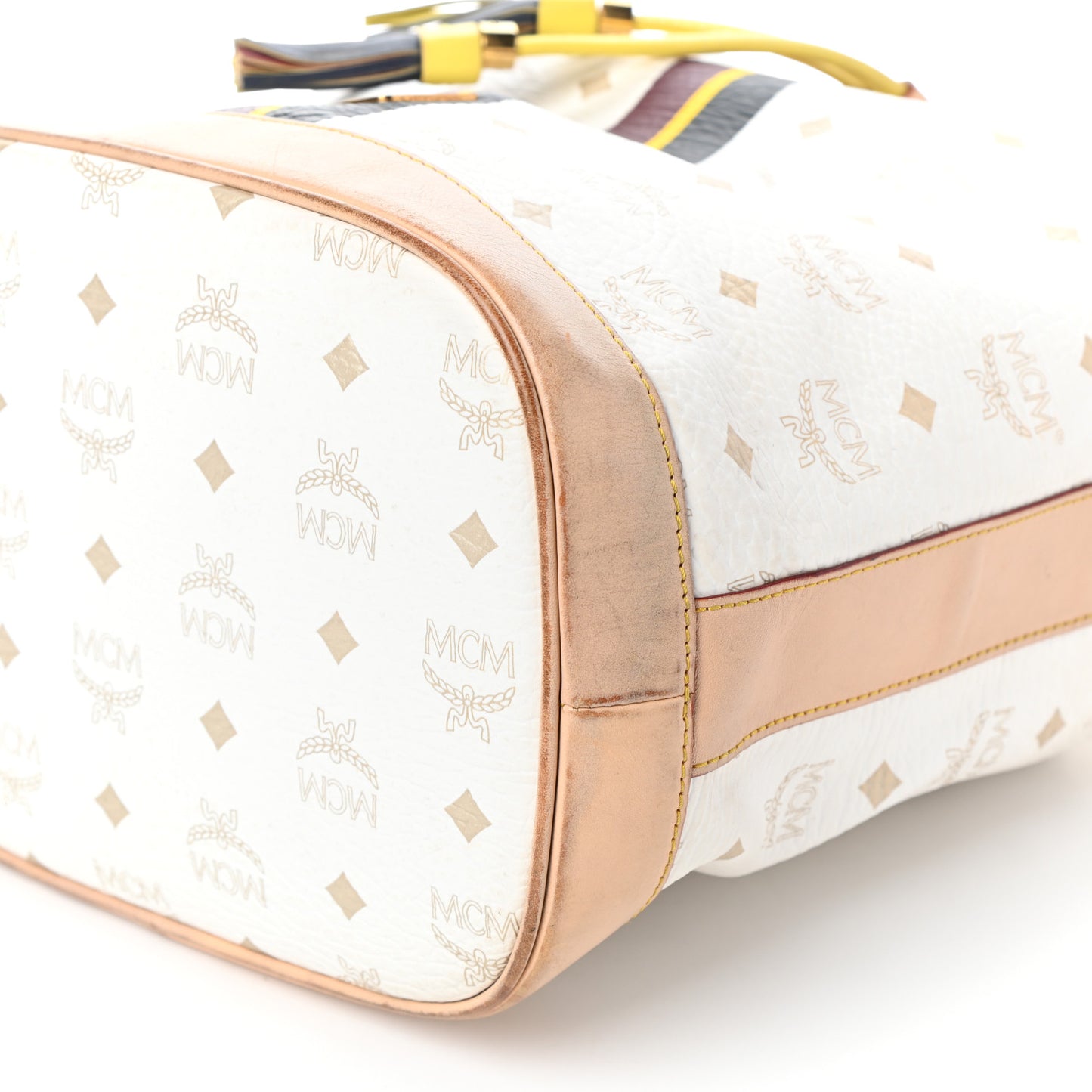 Visetos Stripe Drawstring Bucket Bag White