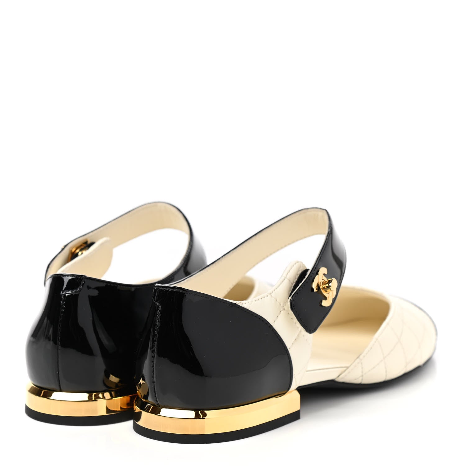 Chanel Patent Lambskin Quilted Cap Toe Ballerina Flats 35 Ivory Black 4 of 8