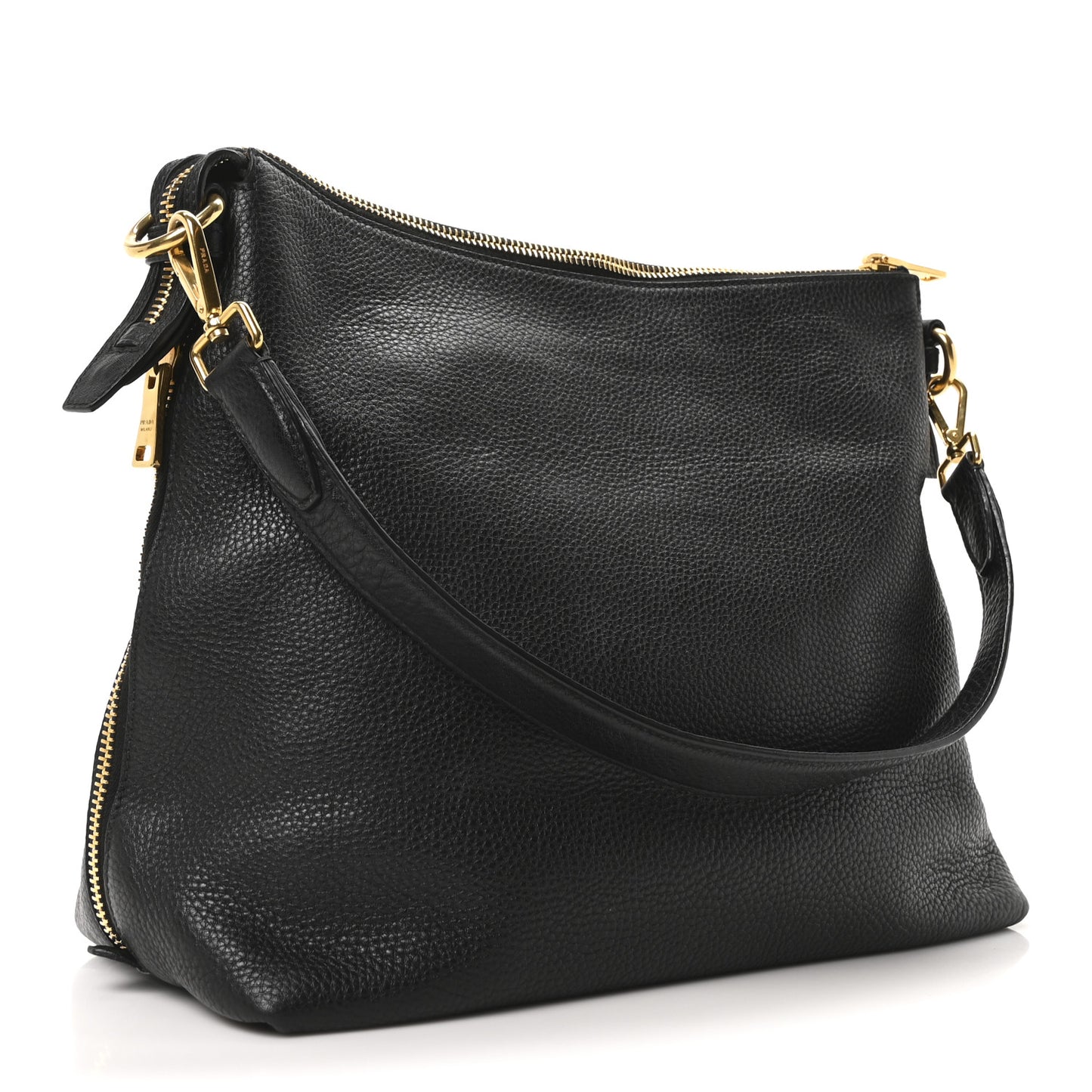 Vitello Daino Side Zip Hobo Black