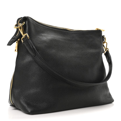Prada Vitello Daino Side Zip Hobo Black 3 of 10