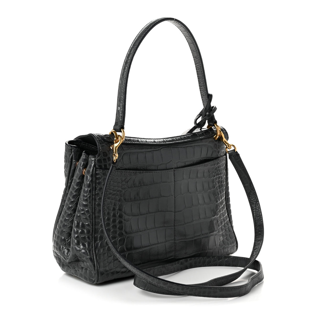 Shiny Calfskin Crocodile Embossed Small Rodeo Top Handle Handbag Volcanic Rock