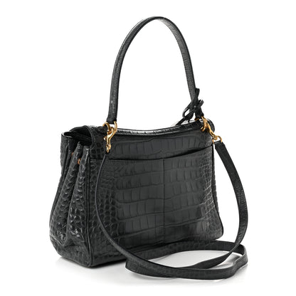 Balenciaga Shiny Calfskin Crocodile Embossed Small Rodeo Top Handle Handbag Volcanic Rock 3 of 11