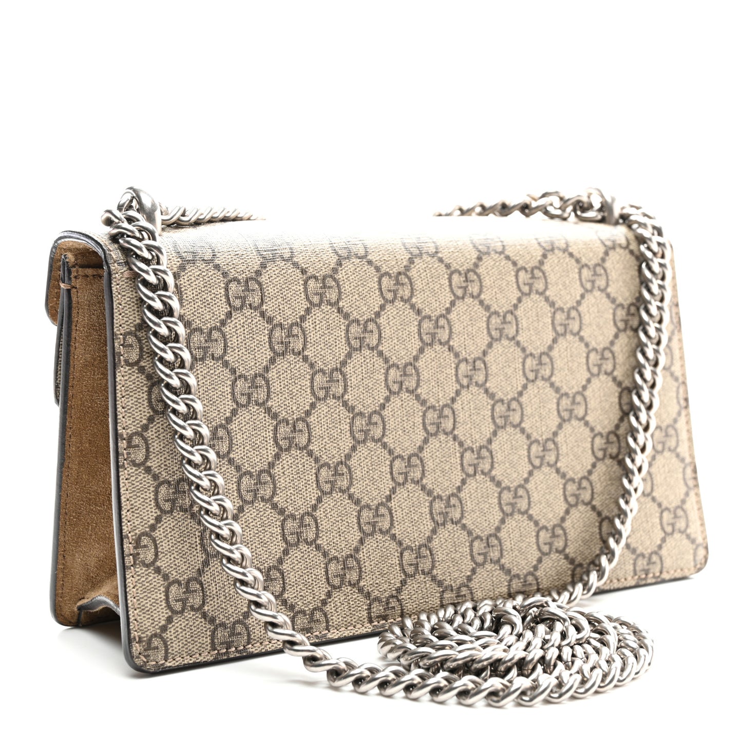 GG Supreme Monogram Suede Crystal Small Dionysus Shoulder Bag Beige Ebony Taupe