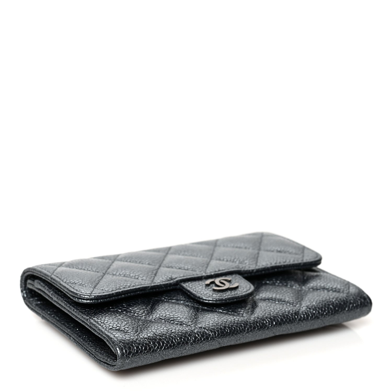 Chanel Metallic Caviar Quilted Small Flap Wallet Charcoal 4 of 10