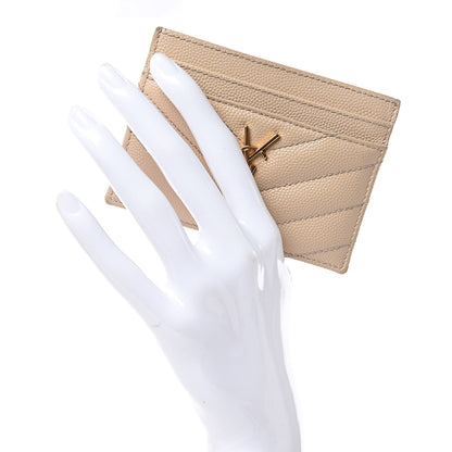Saint Laurent Grain De Poudre Matelasse Chevron Monogram Credit Card Case Cork 2 of 8